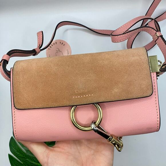 Chloe Blush Mini Faye Wallet Chain Leather Crossbody Bag Purse Chloé Micro WOC - Picture 3 of 12